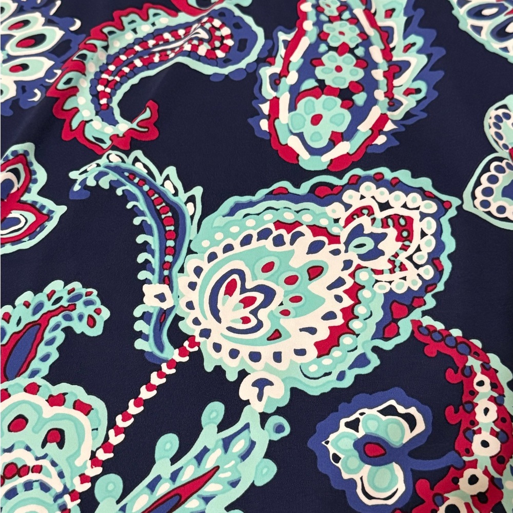 Talbots Navy and Teal Paisley 3/4 Sleeve Dress Size XS Extra Small - Picture 2 of 9